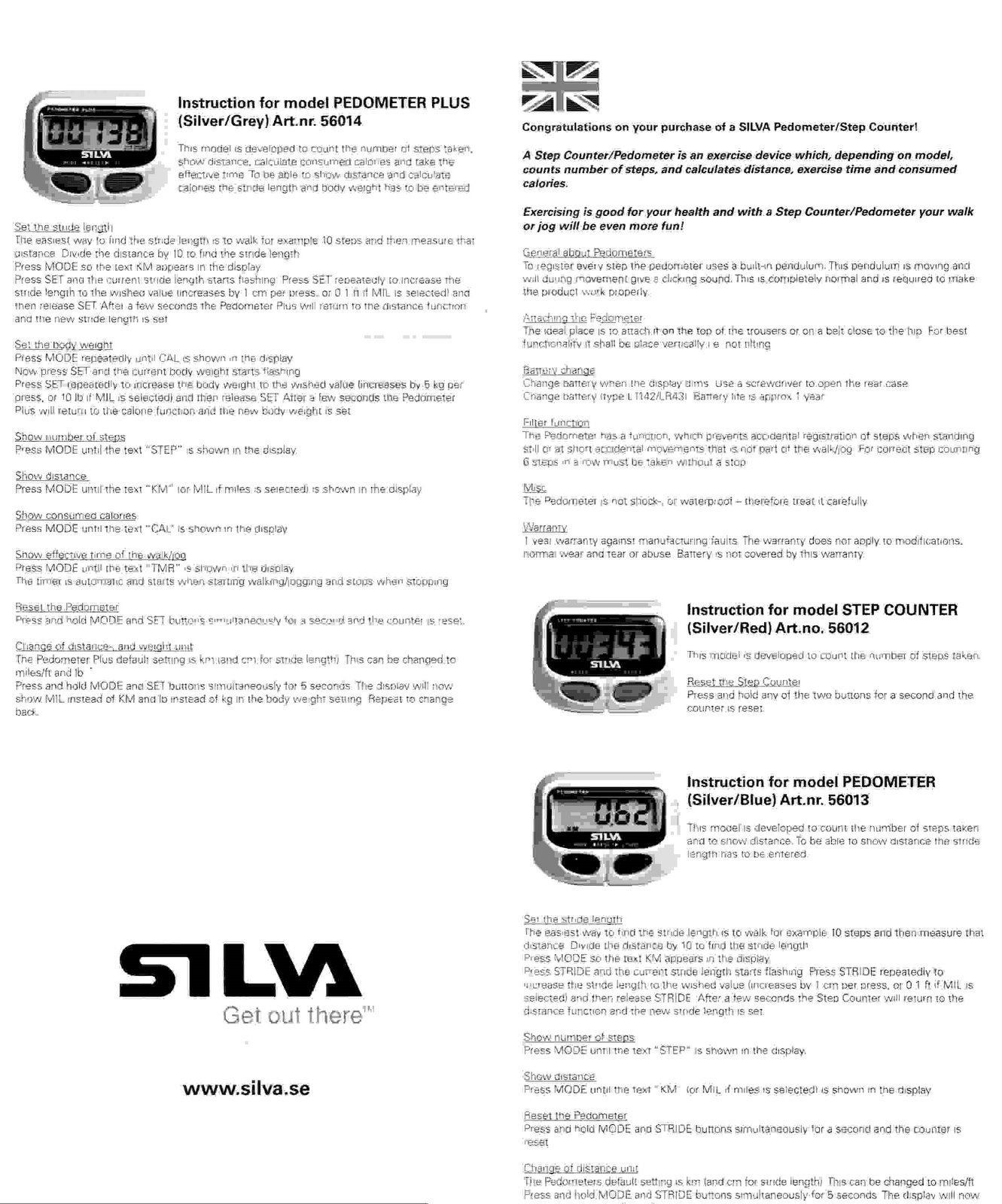 Silva Pedometer / Step counter Instruction Setup Geoff Jones