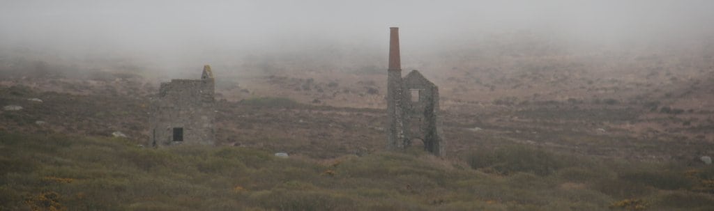 Old tin mine rising in the mist