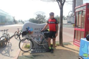 Geoff Jones with bicycle at the end of the 4 Rivers trail