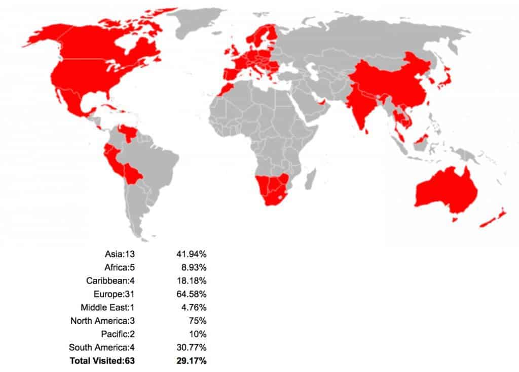 Geoff Jones countries visited map